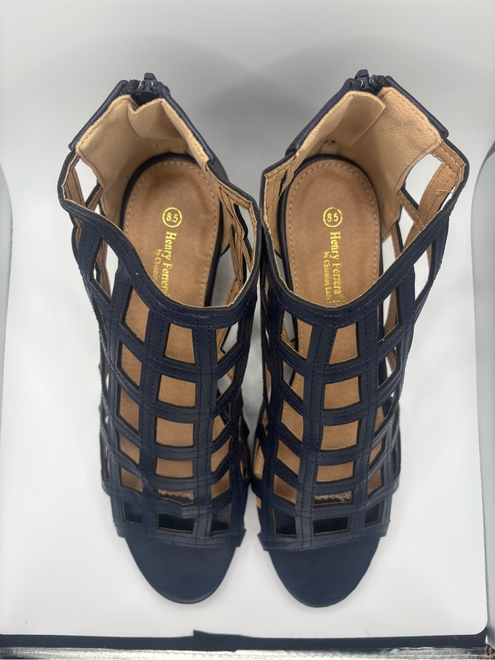 Henry Ferrera Bologna Women’s Open Toe Sandals Navy Size 8.5 - Picture 6 of 9